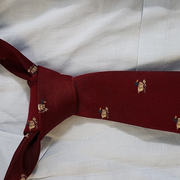 Ferrell Reed for Nordstrom Handmade Silk Tie - Burgundy with Embroidered Ducks - Picture 1 of 6